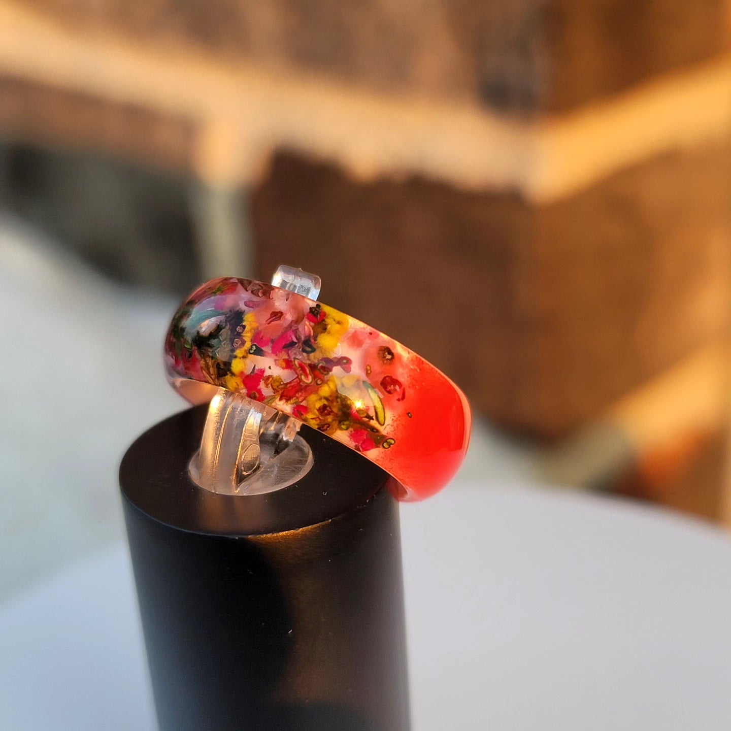 Pink/Red Floral Ring - Size 7 – Papa J Woodworks