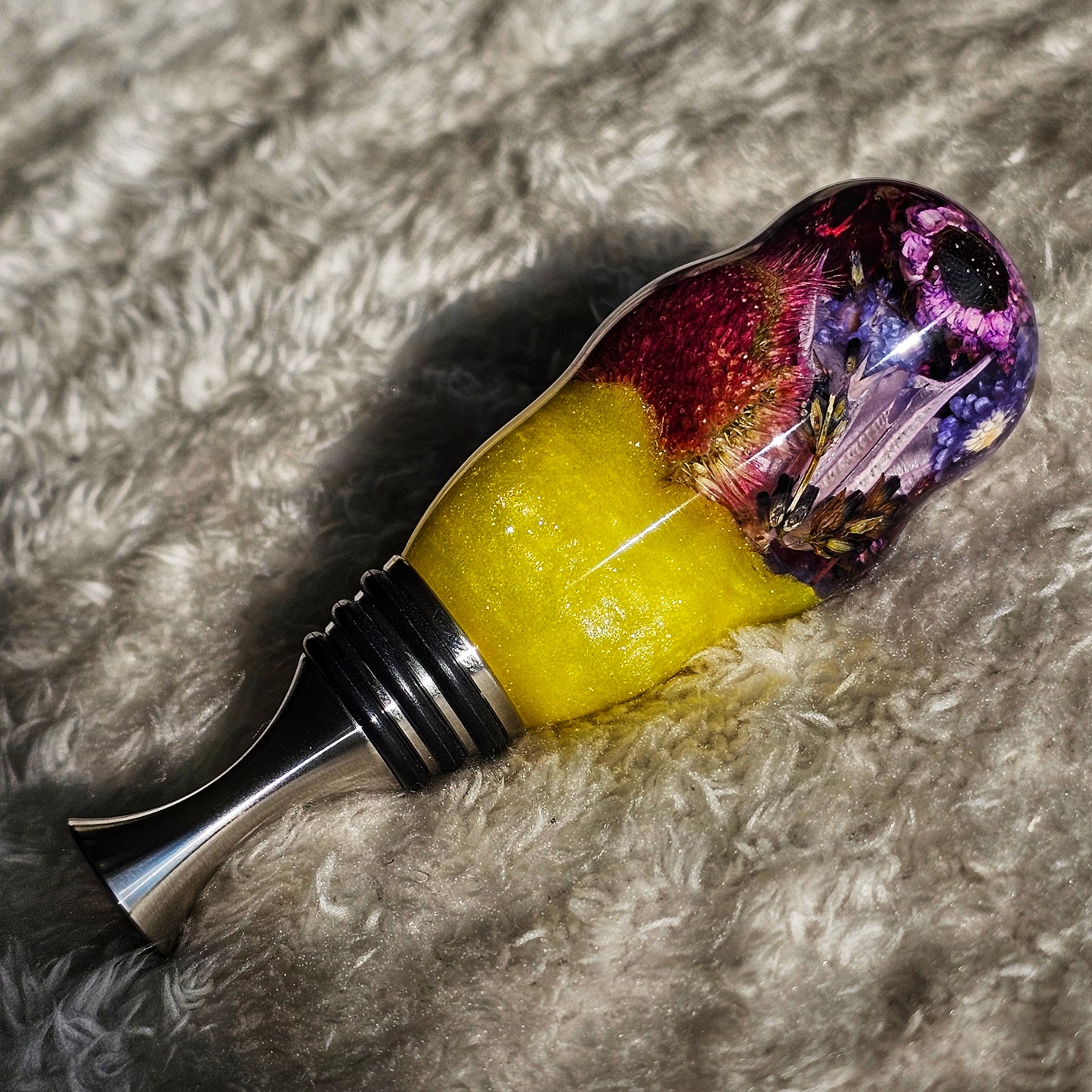 Purple/Yellow Sparkle Floral Bottle Stopper
