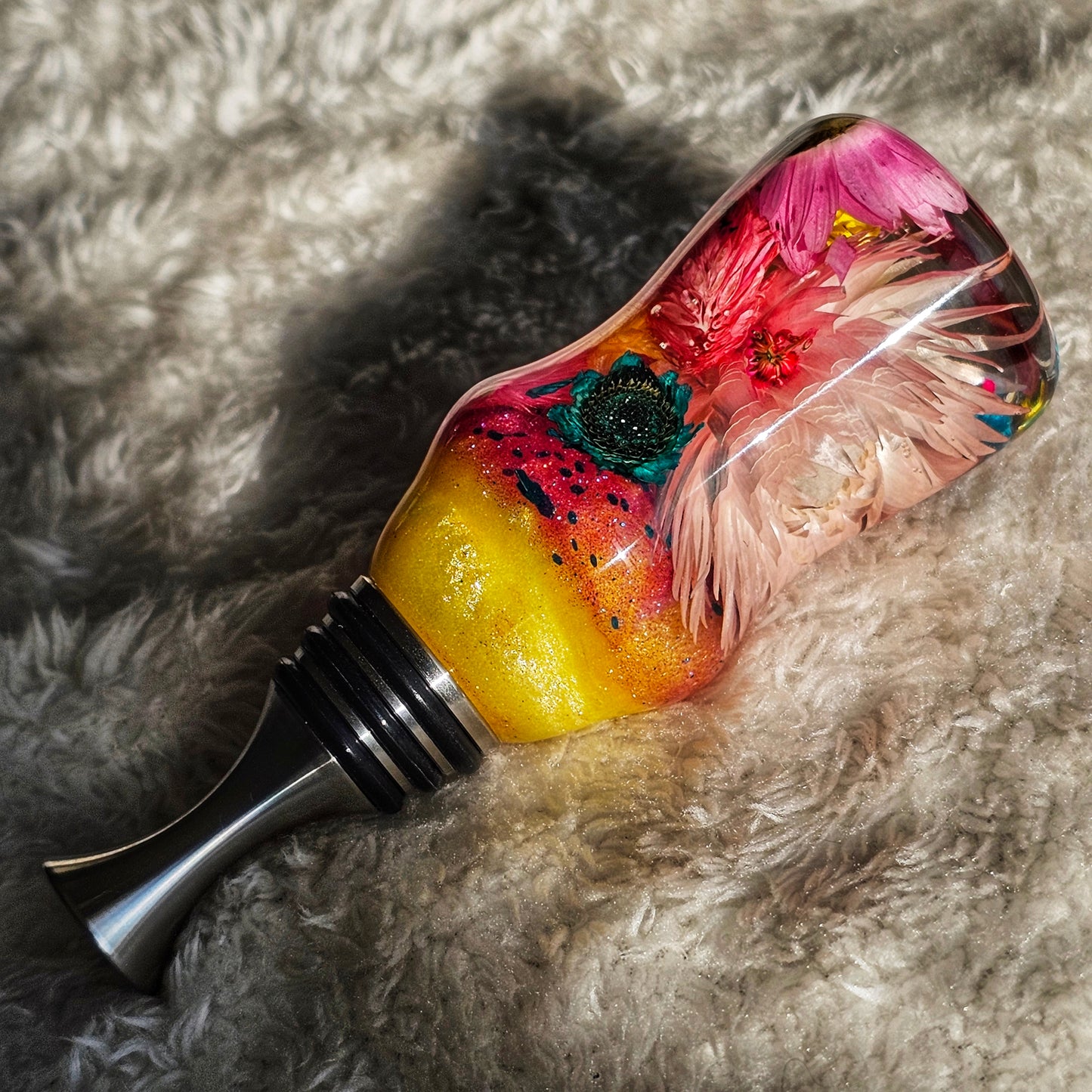 Spring Vibes/Yellow Sparkle Floral Bottle Stopper